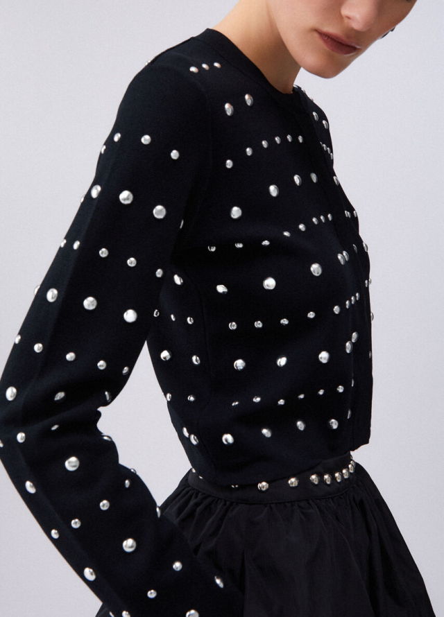 Cardigan de mujer con tachuelas plateadas Tatxes Plata