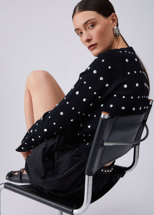 Cardigan de mujer con tachuelas plateadas Tatxes Plata