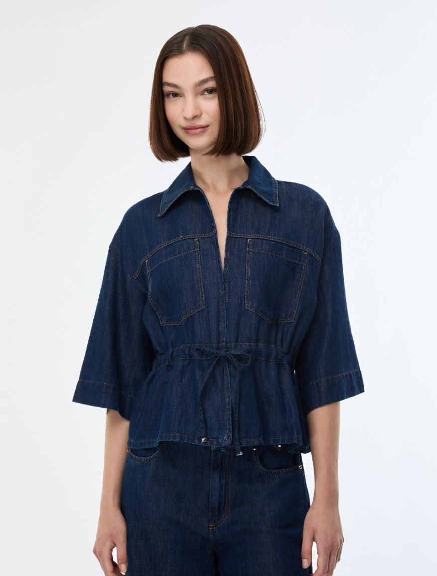 Blusa texana de manga corta con cintura fruncida iBlues