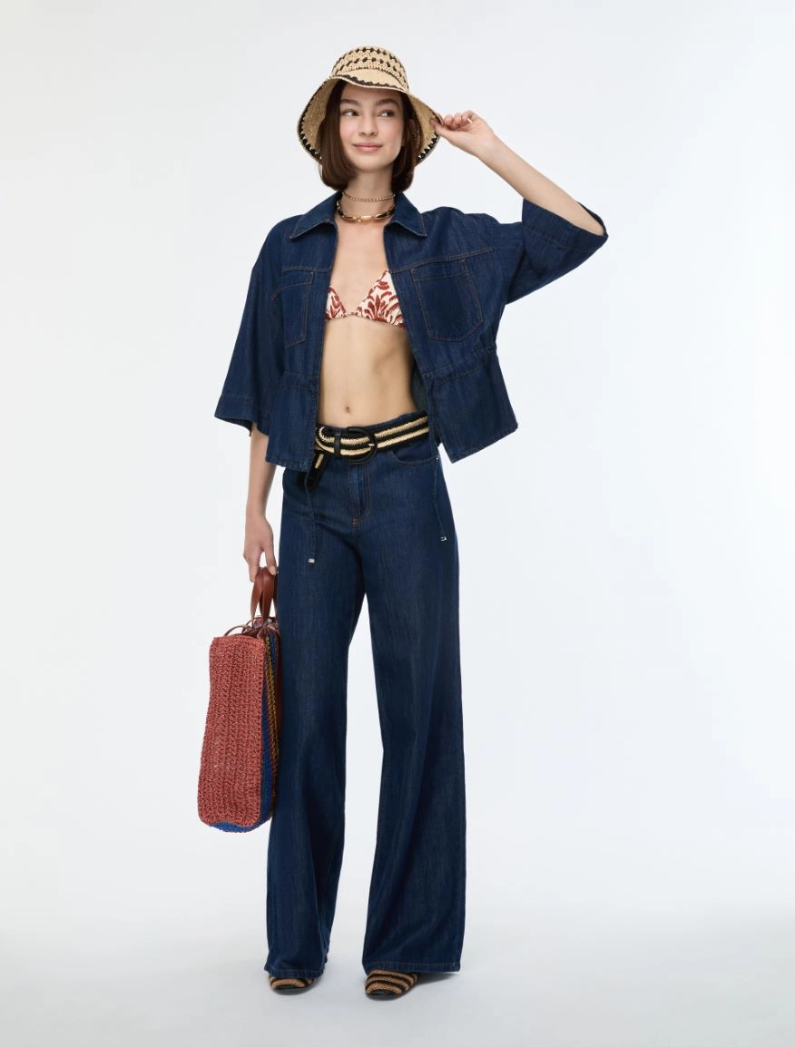 Blusa texana de manga corta con cintura fruncida iBlues