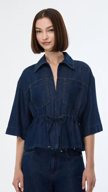 Blusa texana de manga corta con cintura fruncida iBlues