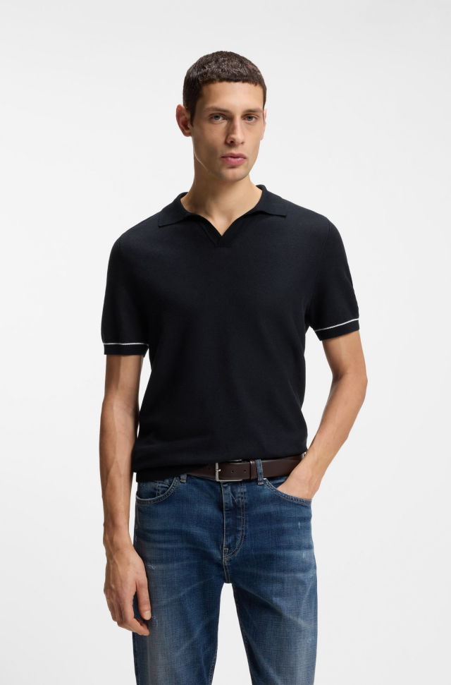 Polo de punto con cuello de pico y rayas Boss
