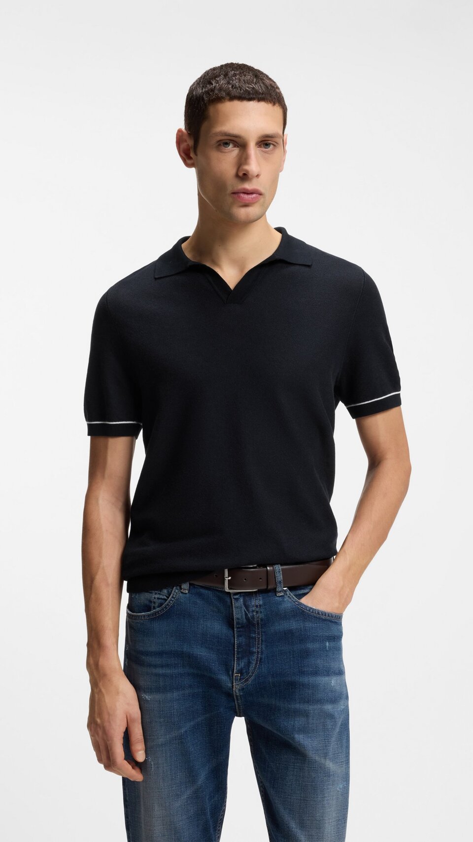 Polo de punto con cuello de pico y rayas Boss