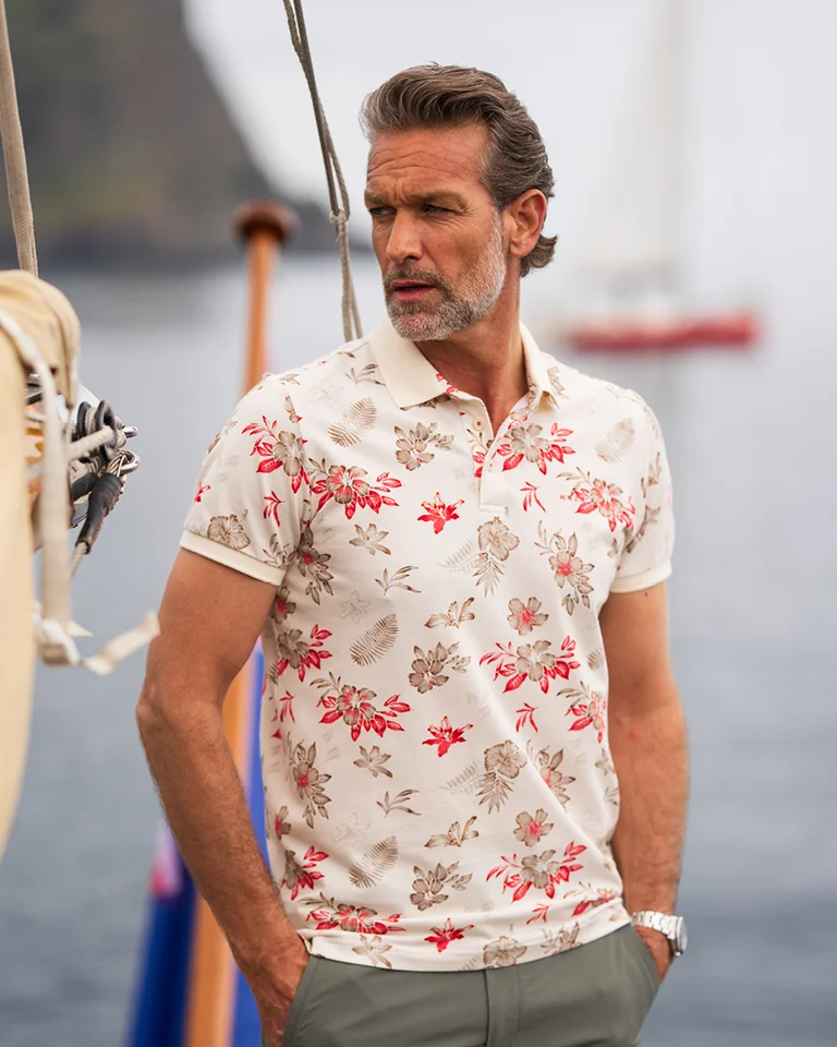 Polo con estampado de flores para hombre de estilo sport