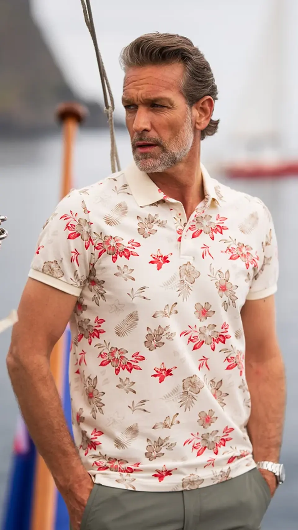 Polo con estampado de flores para hombre de estilo sport