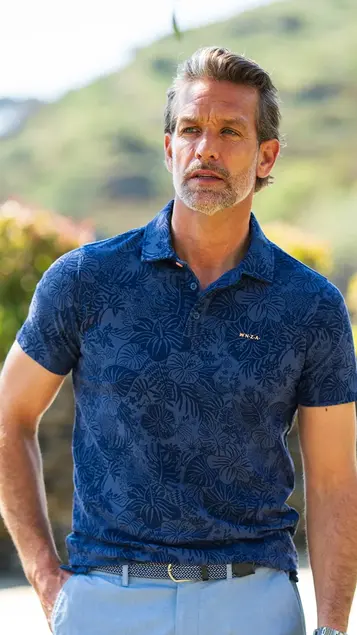 Polo de hombre con estampado de hojas y flores sport