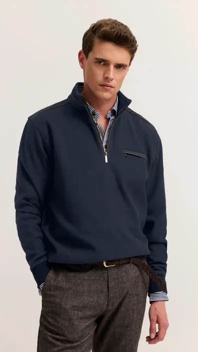 Jersey de punto con cremallera y detalle de piel Marca Bugatti