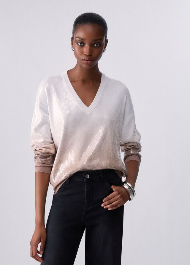 Jersey de cuello en V con lentejuelas degradadas Liu Jo