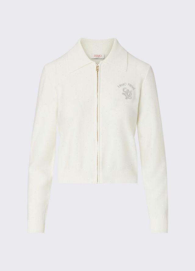 Cardigan de punto con cuello polo y strass de la marca Liu Jo