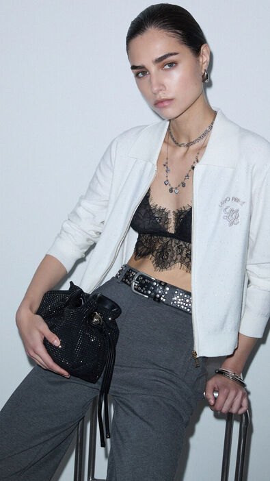 Cardigan de punto con cuello polo y strass de la marca Liu Jo