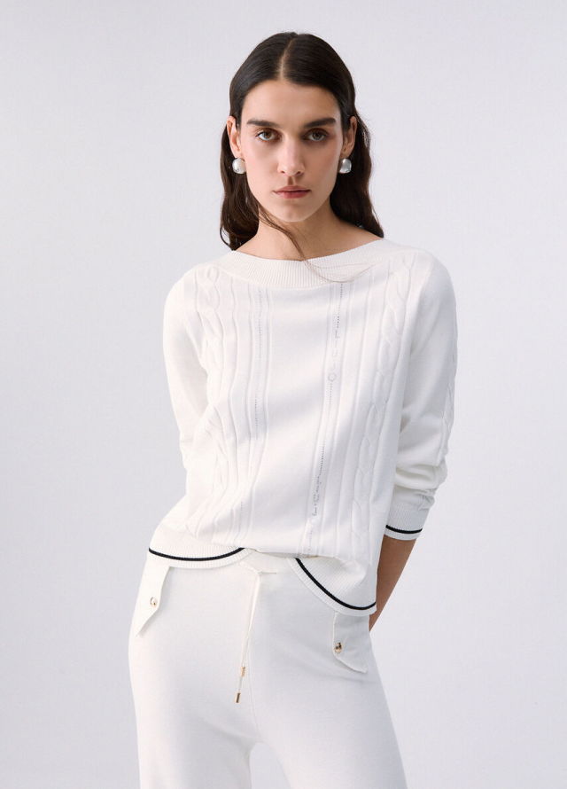 Jersey elegante de punto Liu Jo con cuello barca y strass