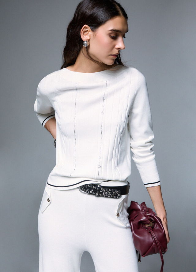 Jersey elegante de punto Liu Jo con cuello barca y strass