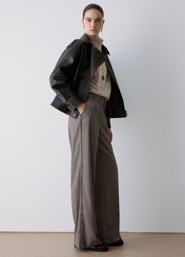 Pantalón de franela con estampado de pata de gallo 