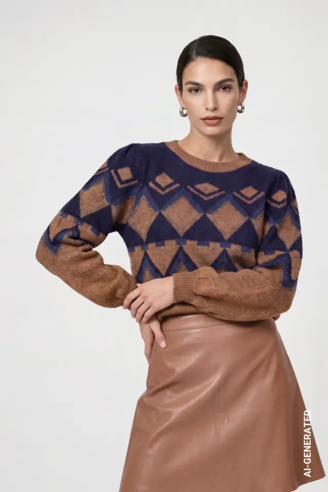 Jersey de punto con cenefa de motivos de esquí marca Monari