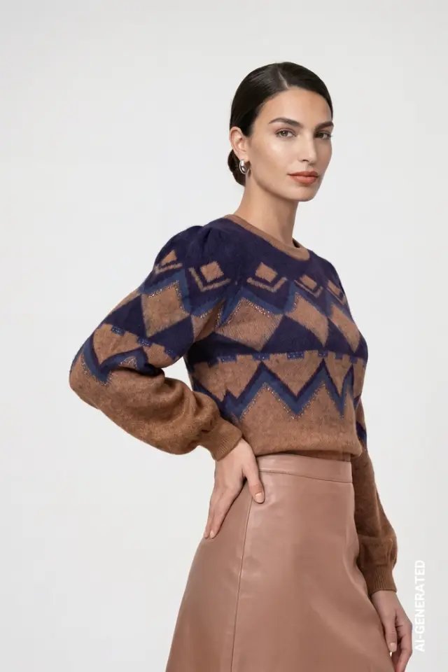 Jersey de punto con cenefa de motivos de esquí marca Monari