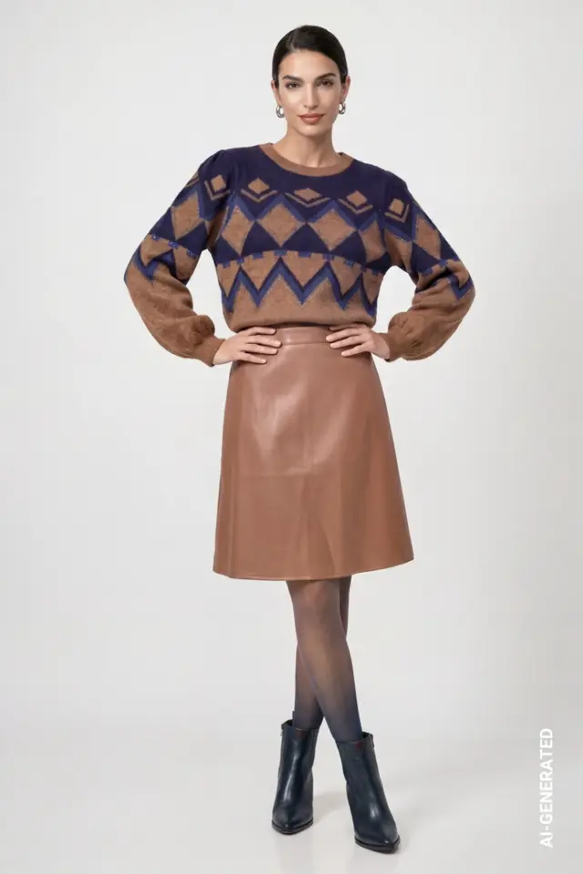 Jersey de punto con cenefa de motivos de esquí marca Monari