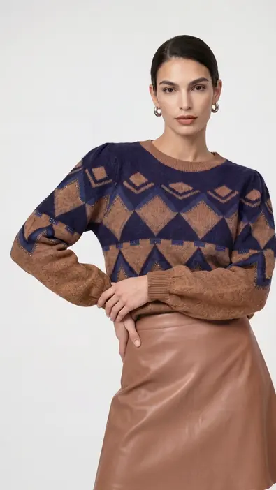 Jersey de punto con cenefa de motivos de esquí marca Monari