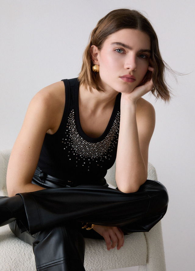 Camiseta de tirantes acanalada con strass de Liu Jo