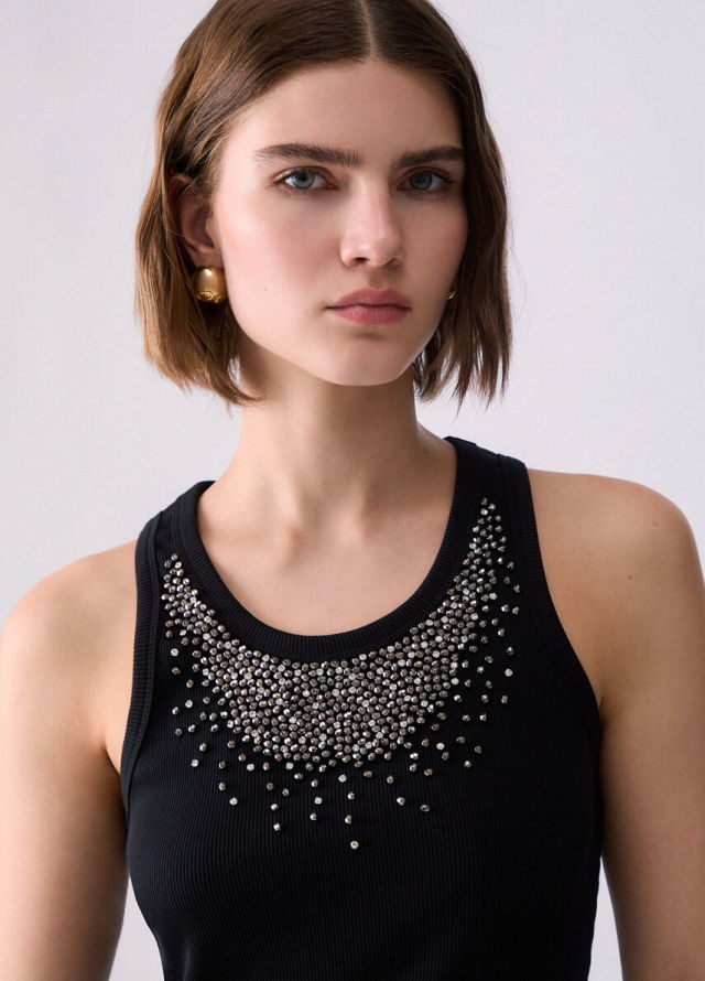 Camiseta de tirantes acanalada con strass de Liu Jo