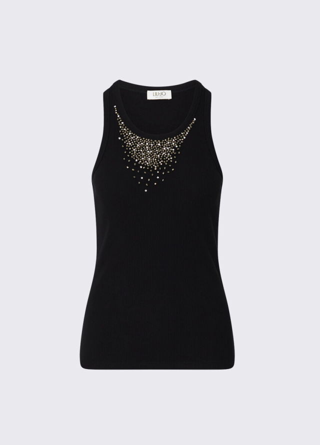 Camiseta de tirantes acanalada con strass de Liu Jo