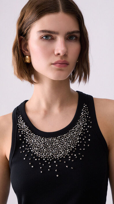 Camiseta de tirantes acanalada con strass de Liu Jo