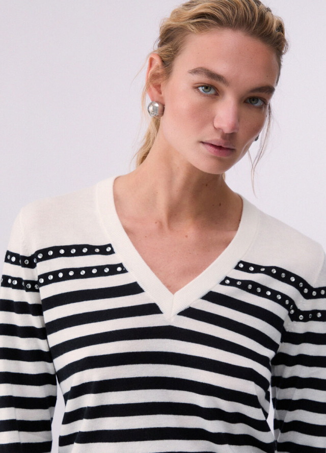 Jersey de punto a rayas con cuello de pico Liu Jo