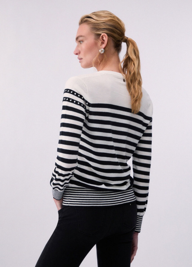Jersey de punto a rayas con cuello de pico Liu Jo
