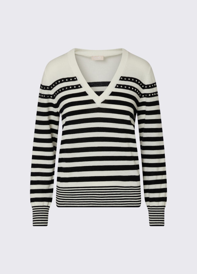 Jersey de punto a rayas con cuello de pico Liu Jo