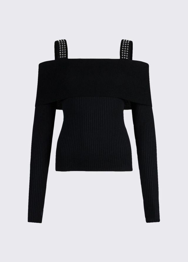Jersey de manga larga con detalle de tirantes y tachuelas